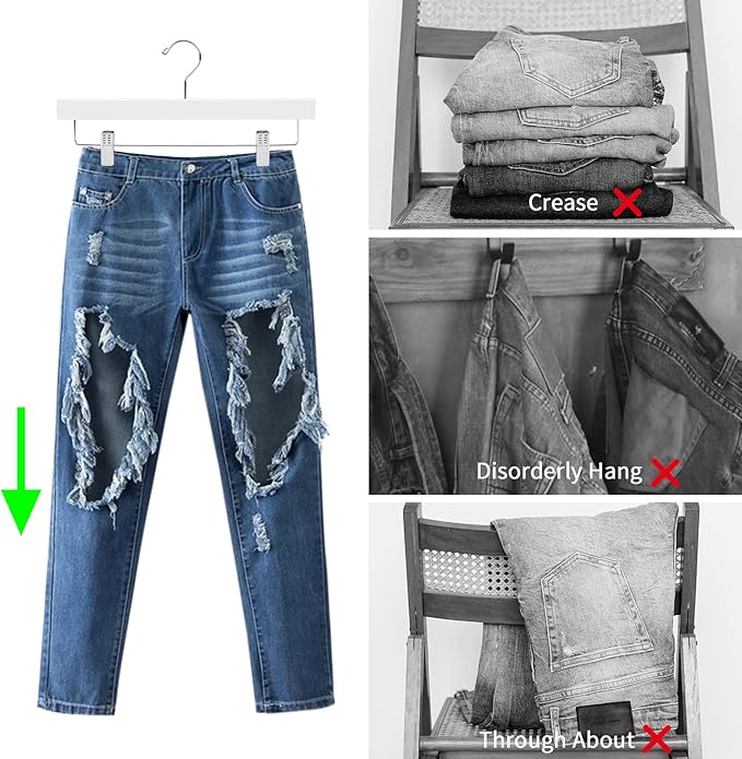 Nature Smile Wooden Pants Hangers Wood Bottom Jeans Skirt Hanger - Image 4