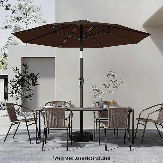 AreShark 9 FT Patio Umbrella for Outdoor, Outdoor Table Umbrella with Push Button Tilt and Crank, Outdoor Patio Umbrellas with 8 Sturdy Ribs for Market, Garden, Pool (Brown) - Image 6