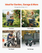 VEVOR Rolling Garden Cart with Swivel Seat, Heavy Duty Garden Seat with Storage Basket & Tool Tray, 300 lbs Weight Capacity, Outdoor Utility Gardening Stool Scooter for Lawn Yard Planting Weeding - Image 6