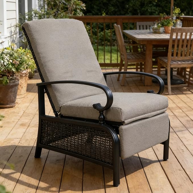 Kozyard Adjustable Outdoor Reclining Lounge Chair, Cushioned Patio Chaise Lounge with Extendable Metal Frame for Sunbathing, Reading & Relaxing – Comfortable Outdoor Recliner(Beige) by Kozyard