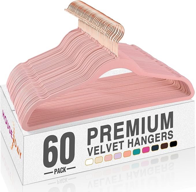 HOUSE DAY Pink Velvet Hangers 60 Pack, Premium Non-Slip Felt Clothes, Sturdy by HOUSEDAY