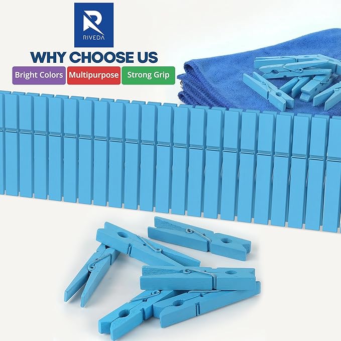 RIVEDA 50pcs Colored Wooden Clothes Pins, Clothespins - Image 7