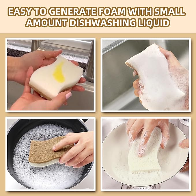 12 Pack Natural Kitchen Sponges, Biodegradable & Compostable | Non-Scratch - Image 2