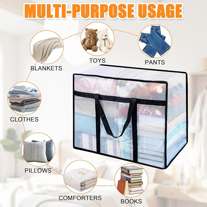 4 Pack Clear Blanket Storage Bags, 60L Plastic Comforter Clothes Storage Bags - Image 3