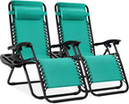 Best Choice Products Set of 2 Adjustable Steel Mesh Zero Gravity Lounge Chair Recliners w/Pillows and Cup Holder Trays - Mint by BestChoiceProducts