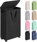 Slim Laundry Hamper with Lid and Wheels, Small Rolling Laundry Basket with by Vincona