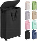 Slim Laundry Hamper with Lid and Wheels, Small Rolling Laundry Basket with by Vincona