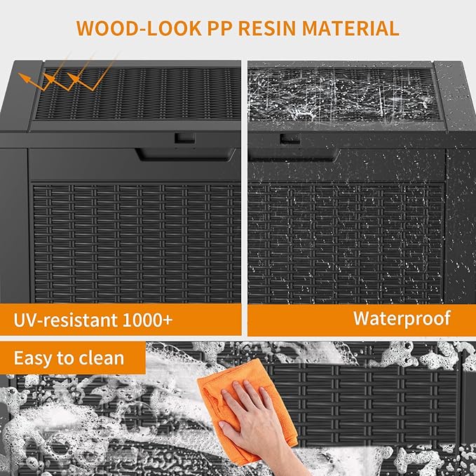 32 Gallon Outdoor Storage Box, Large Resin Deck Box for Patio Cushions, Garden Tools, Pool Accessories, Waterproof and Lockable Design, Storage Bench for Backyard & Deck(Black) - Image 5