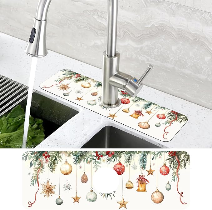 Christmas Star Balls Bells Kitchen Sink Splash Guard Mat Absorbent Fast Drying - Image 4