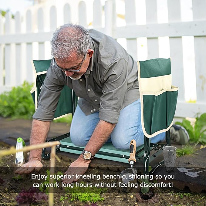 KVR Upgraded Garden Kneeler and Seat with Thicken & Widen Soft Kneeling Pad,Heavy Duty Foldable Gardener Stool with 2 Tool Pouches,Gardening Gifts for Women Mom Men Seniors¡­… - Image 7
