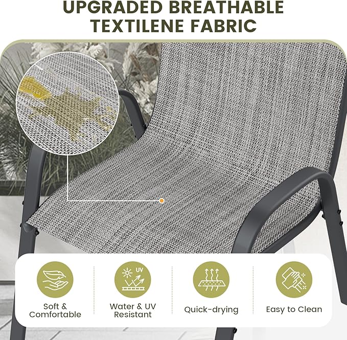 UDPATIO Patio Chairs Set of 6, Stackable Outdoor Dining Chairs for All Weather, Outdoor Furniture with Breathable Textilene Fabric, 350LBS Capacity, for Garden, Backyard, Deck (Light Grey) - Image 6