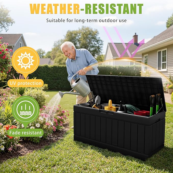 Greesum Outdoor Storage Box 82 Gallon Storage Bin with Lid for Patio Furniture, Garden Tools, Pool Supplies, Waterproof and UV Resistant, Lockable, Black - Image 3