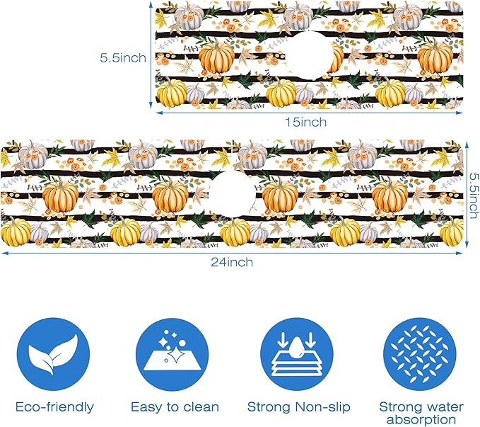 Thanksgiving Sink Faucet Absorbing Mat Autumn Pumpkin Floral Absorbent Fast - Image 3