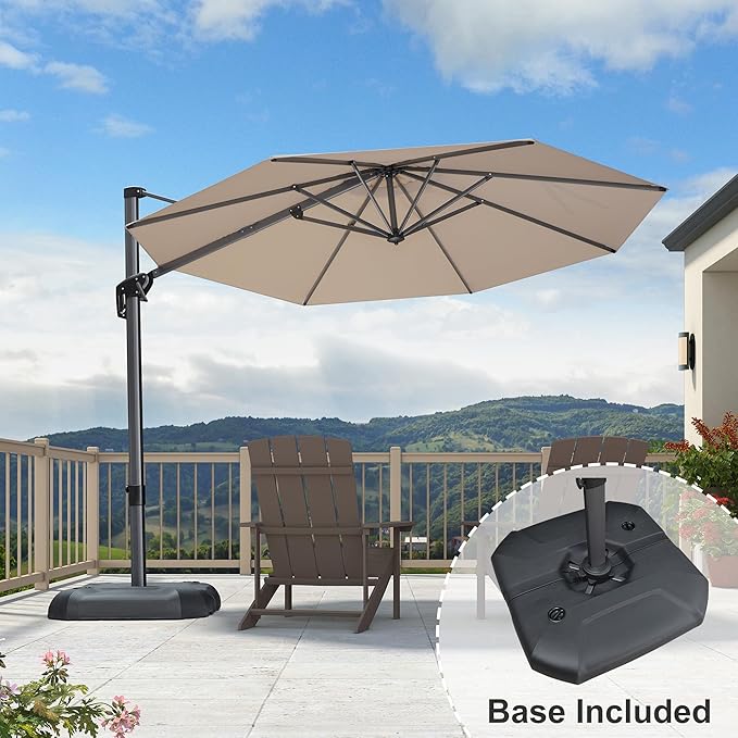 PURPLE LEAF 10 Feet Patio Umbrella with Base Outdoor Cantilever Round Umbrella Aluminum Offset Umbrella with 360-degree Rotation for Garden Deck Pool Patio, Beige - Image 2