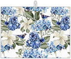 Blue Hydrangea Flowers Dish Drying Mat, Bird Drying Rack Pad Countertop Dishes by UIUPRO