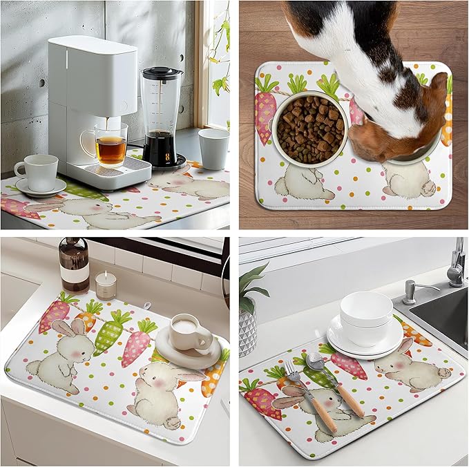 Easter Spring Dish Drying Mats Cute Bunny Dish Mat Easter colorful Carrots - Image 7
