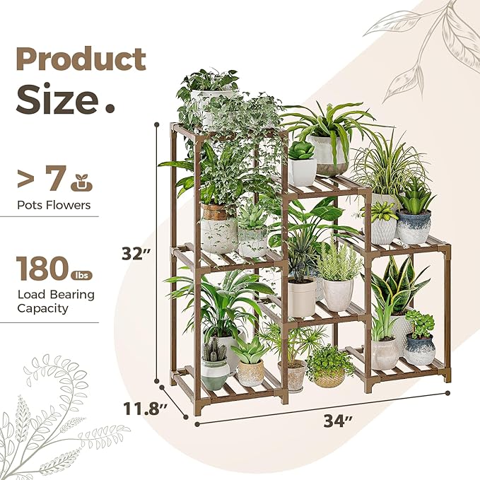 Bamworld Plant Stand Indoor Plant Shelf Outdoor Wood Plant Rack for Multiple Plants 3 Tiers Ladder Plant Holder for Living Room Patio Boho Home Decor for Gardening - Image 6