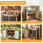 Potting Bench Table & Outdoor Storage Cabinet with Lockable Wheels, Adjustable Shelves, Mobile Waterproof Metal Top Workstation for Garden Patio BBQ Organization, Magnetic Latch & Edge Guard - Image 5