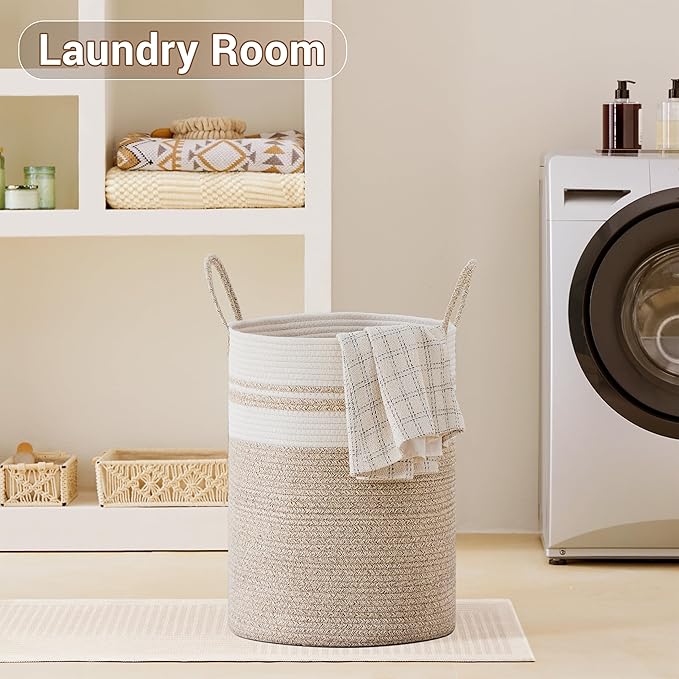 Tall Laundry Basket with Handles, 58L Portable Dirty Clothes Hamper, Boho - Image 6