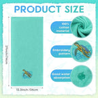 2 Pcs Sea Turtle Hand Towels Teal Bathroom Decor 14x29 Inch Embroidered 100% - Image 3