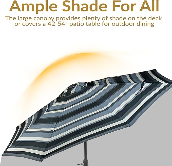 Sunnydaze Outdoor Patio Umbrella - Polyester Table Market Umbrella with Push-Button Tilt and Crank - 8 Sturdy Ribs - Catalina Beach Stripe - 9ft - Image 4