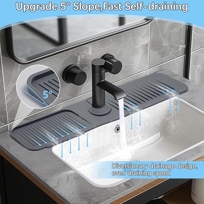 5° Slope Kitchen Sink Faucet Mat, Kitchen Sink Splash Guard, Silicone Material - Image 2