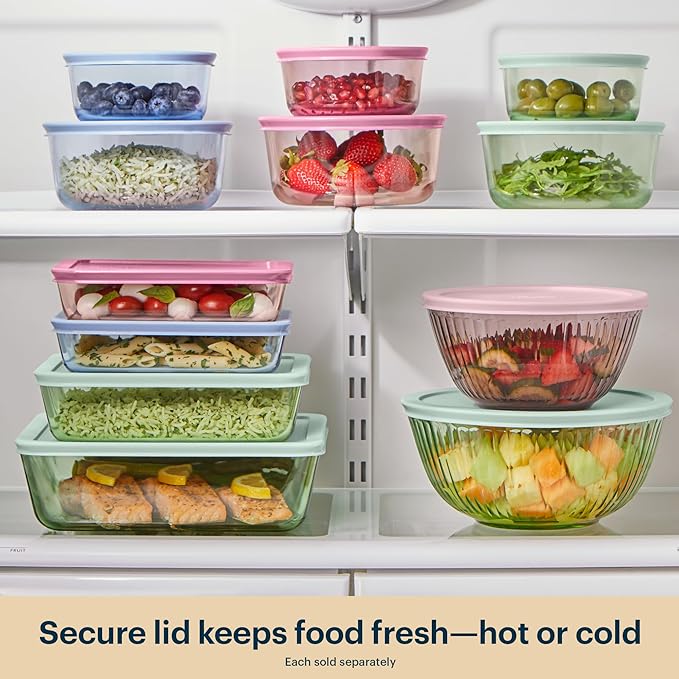 Pyrex Colors Tinted Glass Rectangle Food Storage Container Set, Snug Fit - Image 6