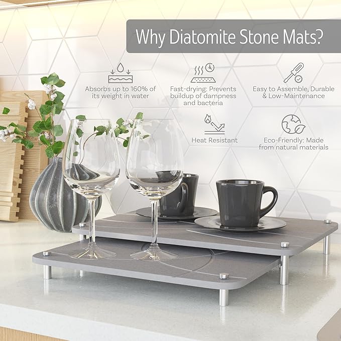 Large Stone Drying Mat for Kitchen Counter | 15.8” x 11.8” Dish Drying Mat - Image 4