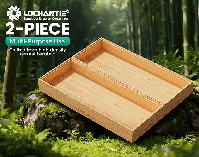 Bamboo Kitchen Drawer Organizer Boxes – 15" x 6" Stackable Wood Silverware - Image 5