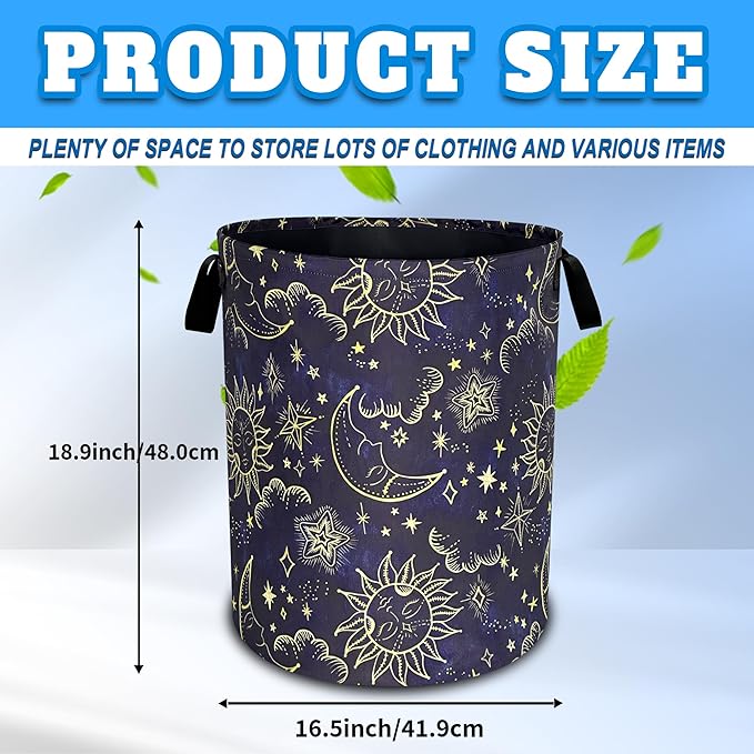 Celestial Sun Stars Moon Laundry Basket Oxford Cloth Funny Laundry Hamper - Image 3