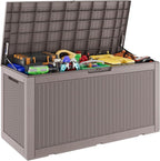 Outdoor Storage Box, Resin Deck Boxes Indoor and outdoor, Waterproof Storage Box Lockable Lid (Grey, 110 Gallon) by NBYSGO