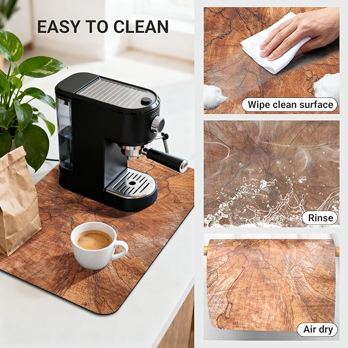 Coffee Station Mat 20x12 Inch, Wood Grain Slices Design, Absorbent Hide Stain - Image 4