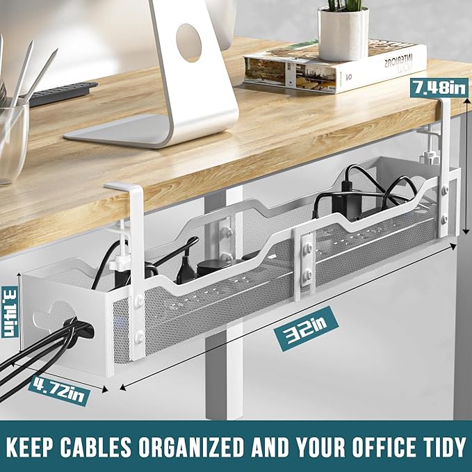 Under Desk Cable Management Tray 32'', Cable Management Under Desk No Drill - Image 2