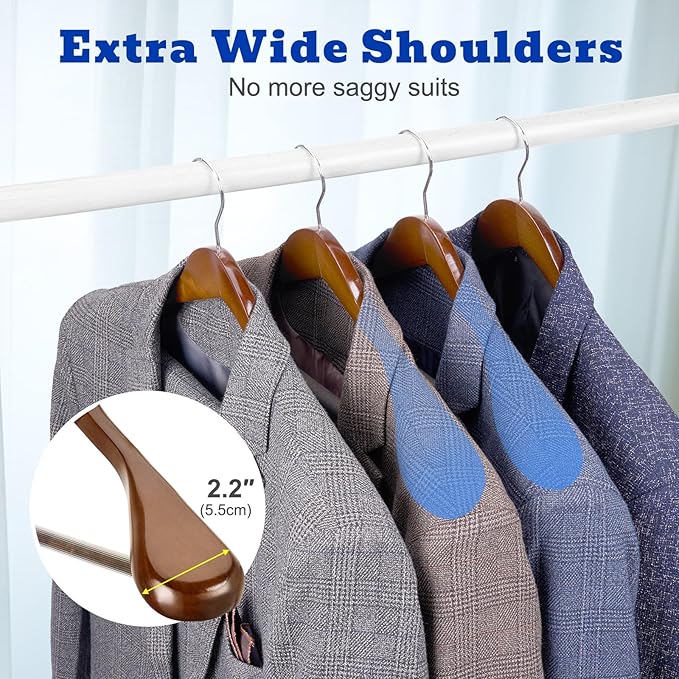 HOUSE DAY Wood Suit Hangers for Men, Smooth Wide Shoulder Wooden Hanger - Image 3