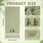 2 Pcs Forest Hand Towels Gray Green Bathroom Decor 14x29 Inch Embroidered 100% - Image 3
