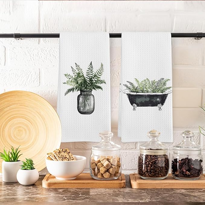 Sage Green Eucalyptus Kitchen Towels Set of 2, Sage Green Bathroom Decor - Image 5