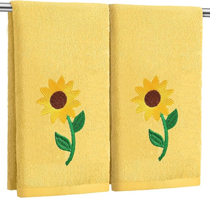 2 Pcs Sunflowers Hand Towels Bright Yellow Bathroom Decor 14x29 Inch by SmoothNovelty