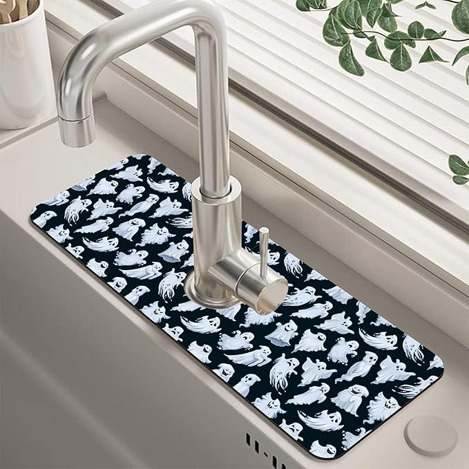 Halloween Ghost Kitchen Sink Splash Guard Mat Absorbent Fast Drying Mat Faucet by Unknown