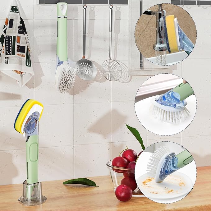 Dish Brush with Soap Dispenser Storage Set with 2 PCS Brush Refills & Holder - Image 7