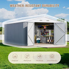 Greesum 10×14 FT Outdoor Storage Shed, Metal Storaged Sheds Without Floor, Tool Sheds with Lockable Doors and Sloping Roof for Garden, Patio, Gray - Image 5