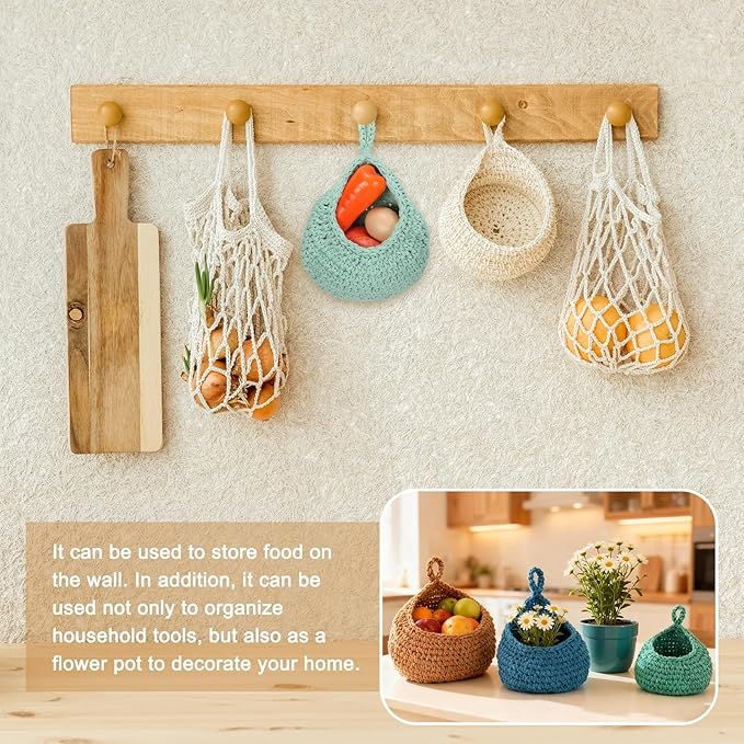 uxcell Hanging Fruit Baskets for Kitchen, Hand-Woven Wall Hanging Storage Jute - Image 6