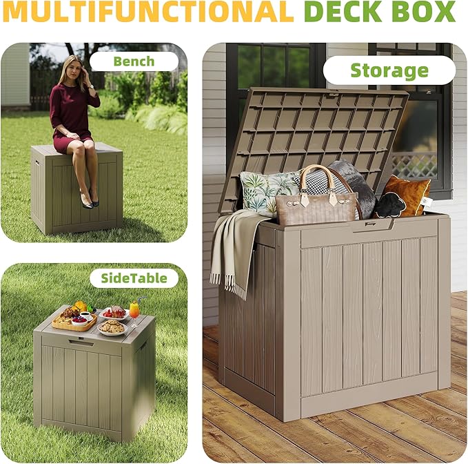30 Gallon Outdoor Storage Box Weather Resistant UV Protection Waterproof Resin Deck Box for Garden, Patio, Porch, Delivery(Gray，30 Gallon) - Image 6