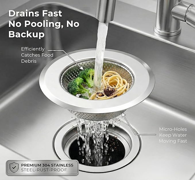 Helect 3-Pack Kitchen Sink Strainer, Stainless Steel Drain Filter - Image 3