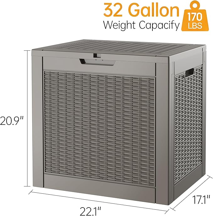 Outdoor Storage Box, Resin Deck Boxes Indoor and outdoor, Waterproof Storage Box Lockable Lid (Grey,32 Gallon) - Image 2