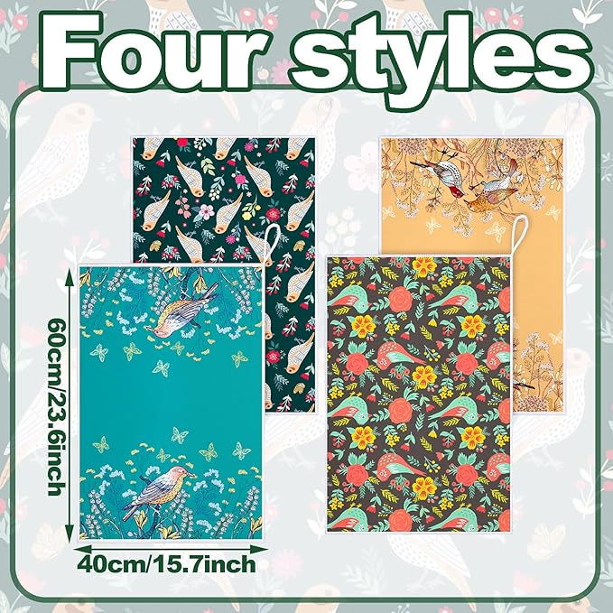 Geyoga 6 Pcs Spring Floral Kitchen Towels Flamingo Dish Hand Towels Sunflower - Image 3