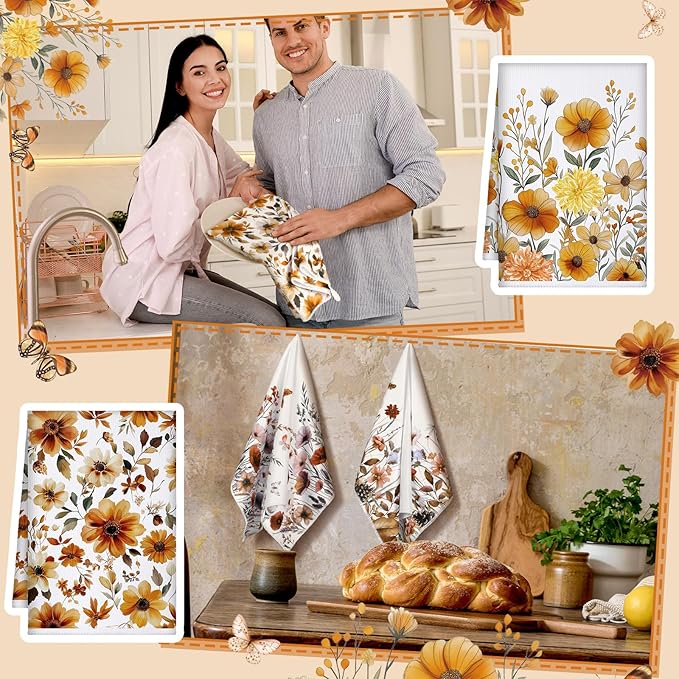 Geyoga 6 Pcs Spring Floral Kitchen Towels Flamingo Dish Hand Towels Sunflower - Image 4