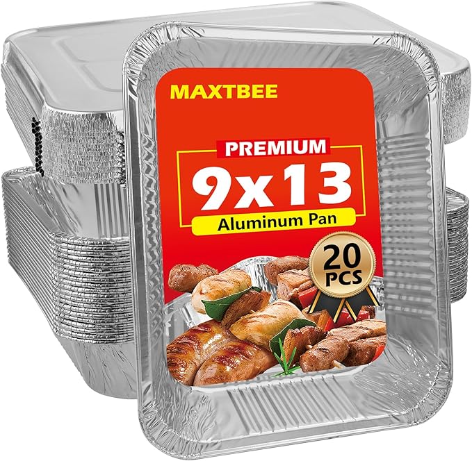 9x13 Aluminum Foil Pans with Lid, 20 Pack Disposable Trays Half Size Heavy Duty by Unknown