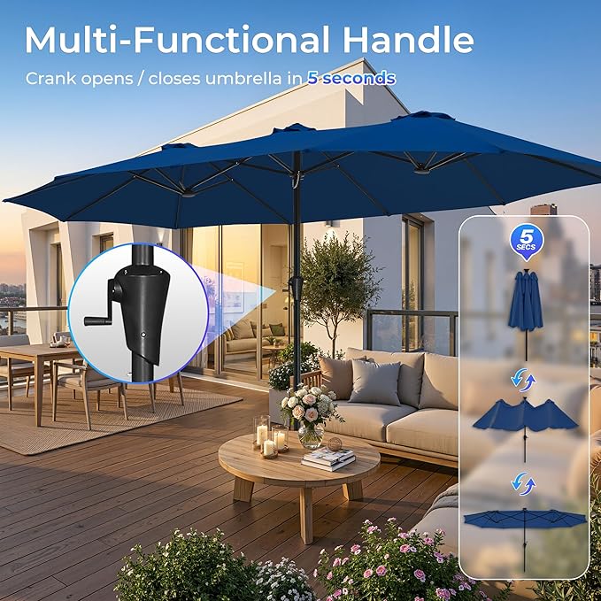 SUPERJARE 15FT Outdoor Umbrella for Patio, Double sided Pool Umbrellas with Fade Resistant Canopy, Large Table Umbrella for Deck, Market, Backyard - Navy Blue - Image 5