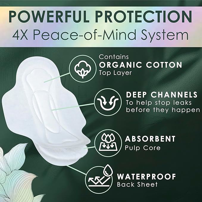 L. Ultra Thin Pads for Women, Organic Cotton Top Layer, Super Absorbency - Image 2