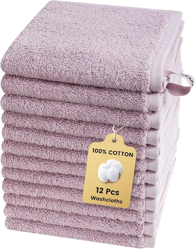 SEMAXE 100% Cotton Washcloths 12-Pack, 13 × 13 Inch Soft Luxury Face Towels – by SEMAXE
